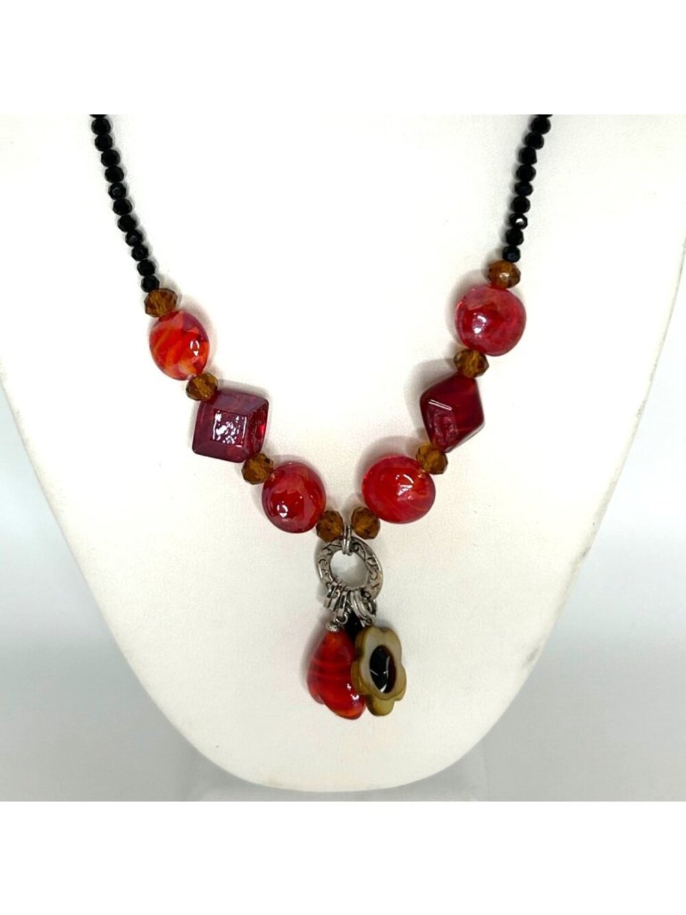 DayGlow Orange Necklace Glass & Acrylic Beads Glows Under Blacklight